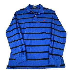 Polo Ralph Lauren Shirt Mens L‎ Blue Black Striped Long Sleeve Pony Classic core
